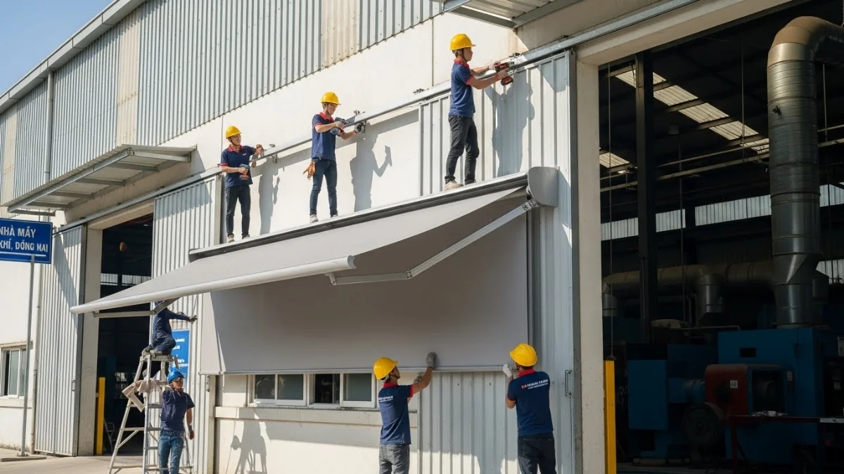 Mái xếp di động bảo vệ khu vực nhà máy cơ khí