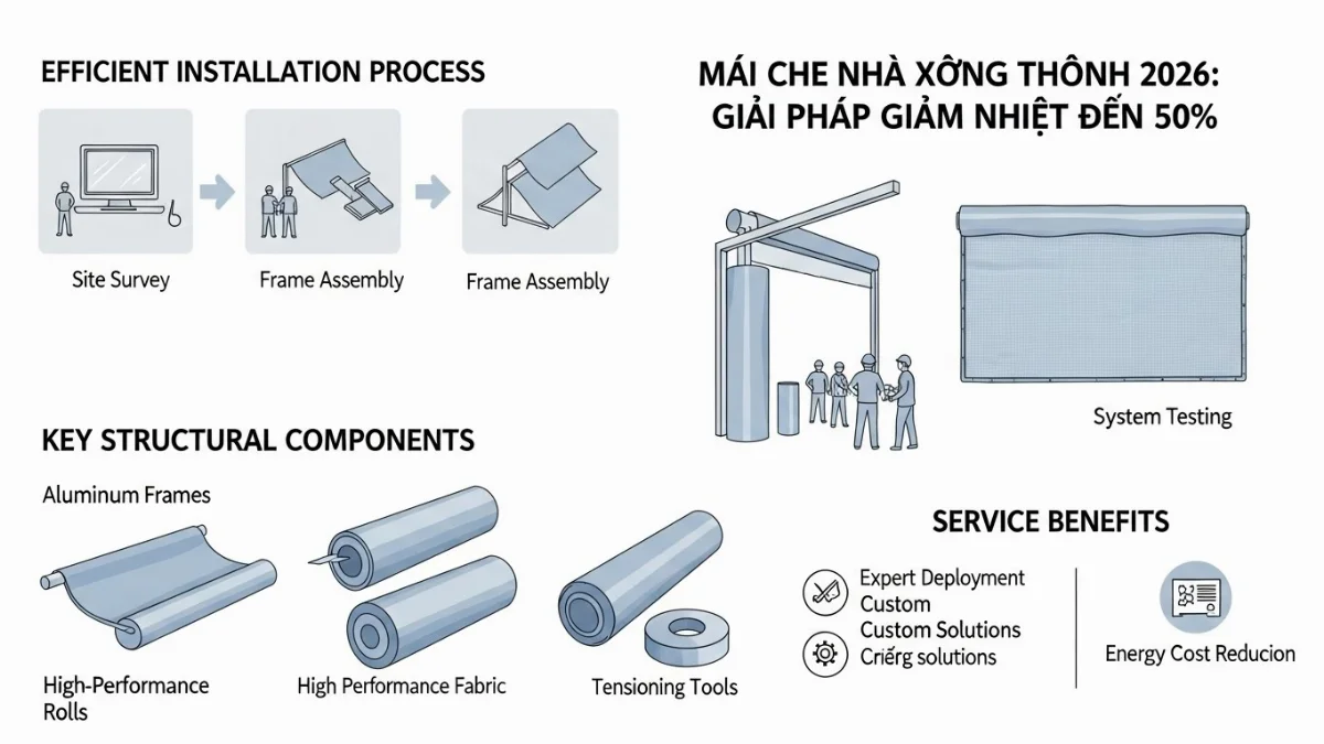Quy trình thi công và bảo trì định kỳ hệ thống mái che thông minh cho nhà máy hiện đại