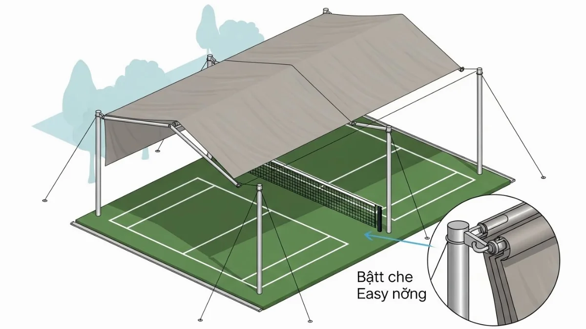 Lắp đặt mái xếp sân pickleball chuyên nghiệp, mang lại không gian thi đấu lý tưởng.