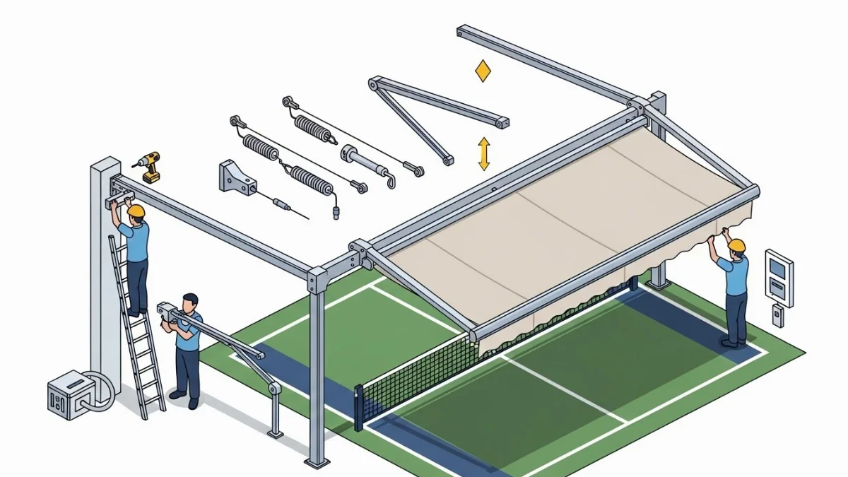 Cấu tạo và cơ chế hoạt động của mái xếp sân pickleball