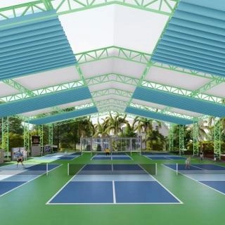 Thi công mái bạt cuốn sân pickleball mái xếp Phan Trung