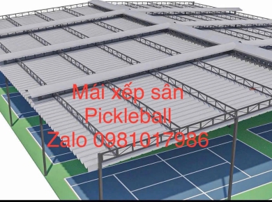 Thi công mái bạt cuốn sân pickleball mái xếp Phan Trung