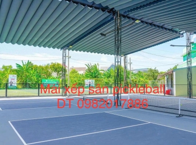 Thi công mái bạt cuốn sân pickleball mái xếp Phan Trung