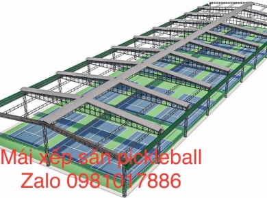 Thi công mái bạt cuốn sân pickleball mái xếp Phan Trung