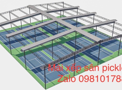 Thi công mái bạt cuốn sân pickleball mái xếp Phan Trung