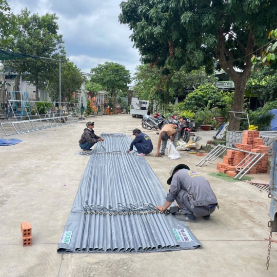 Mái che xếp bạc tự động thi công ở trà vinh