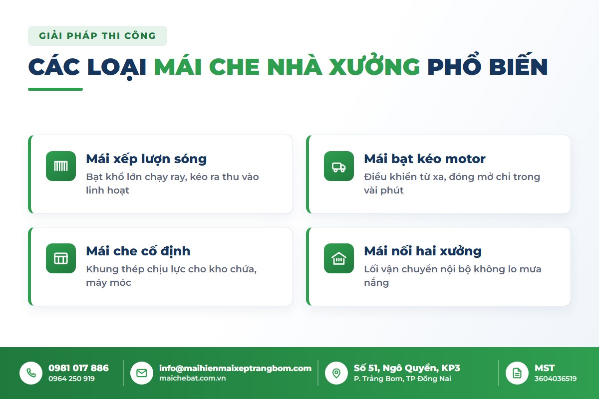 Các loại mái che nhà xưởng