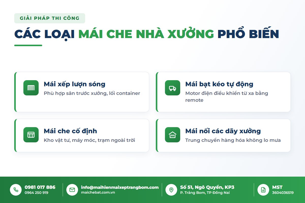 Các loại mái che nhà xưởng Nhơn Trạch