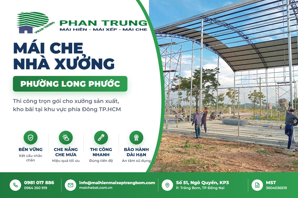 Mái che nhà xưởng phường Long Phước