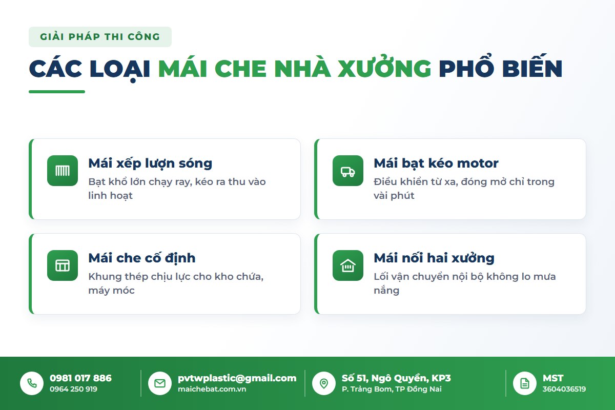 Các loại mái che nhà xưởng