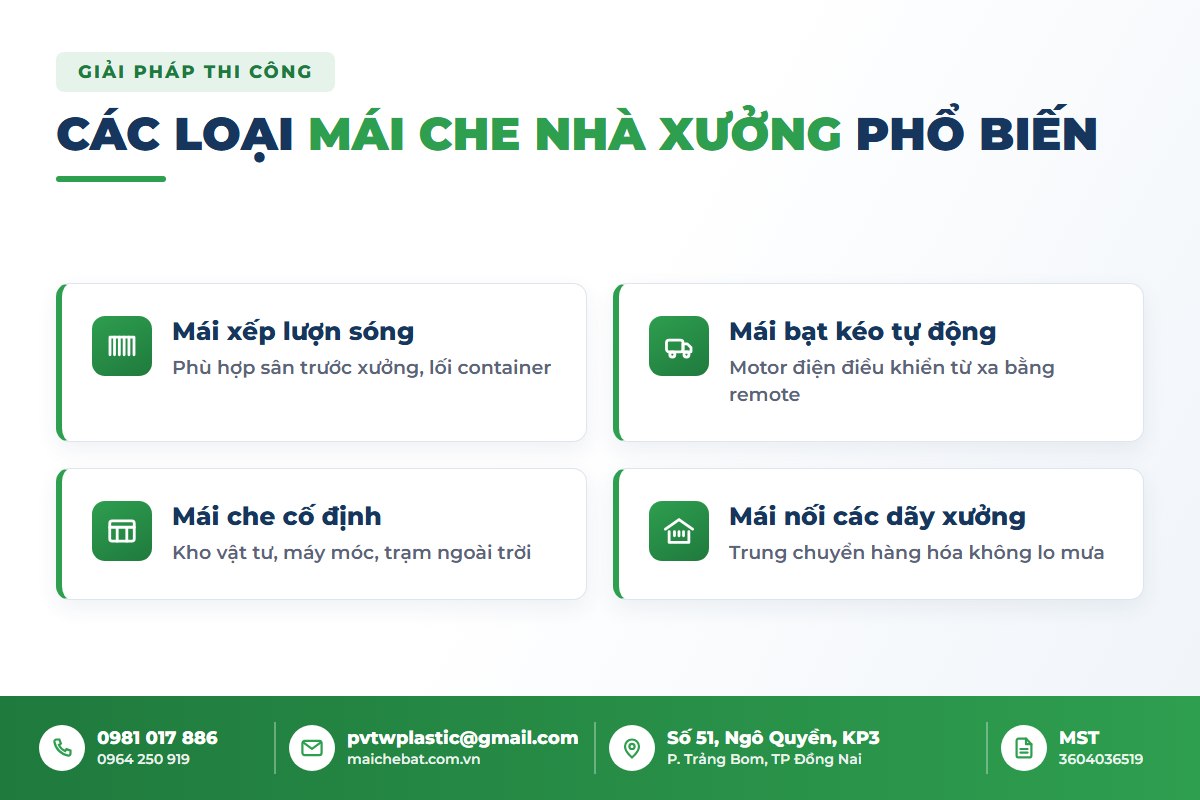 Các loại mái che nhà xưởng Nhơn Trạch