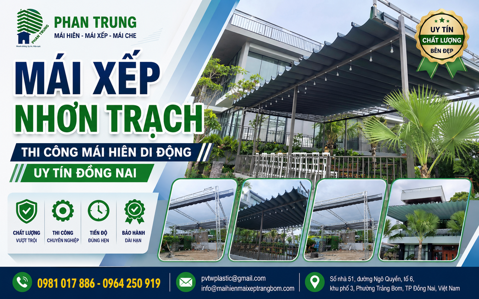 Mái bạt kéo Nhơn Trạch vận hành linh hoạt, bền bỉ