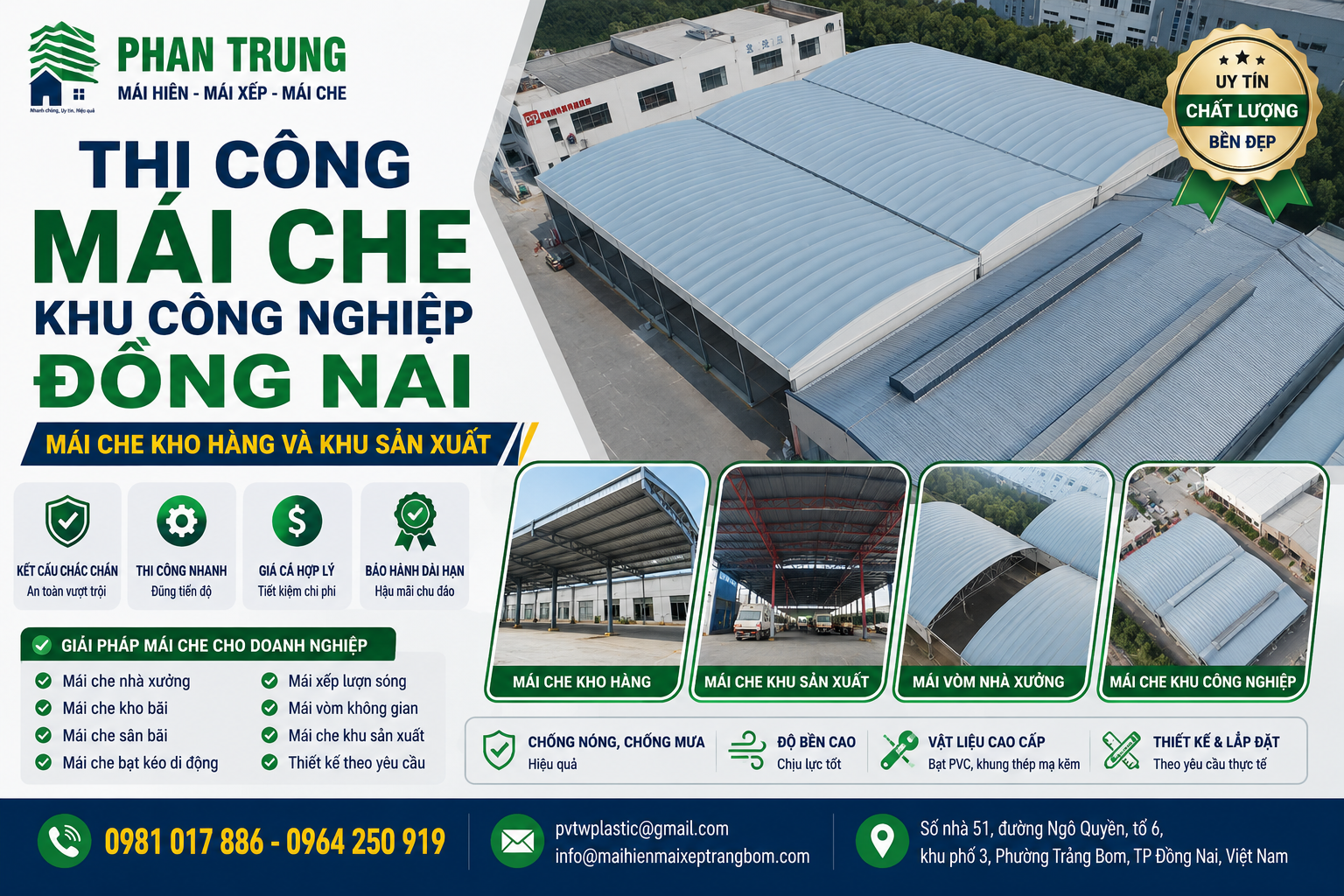Thi công mái che nhà xưởng Đồng Nai chuyên nghiệp, tối ưu chi phí