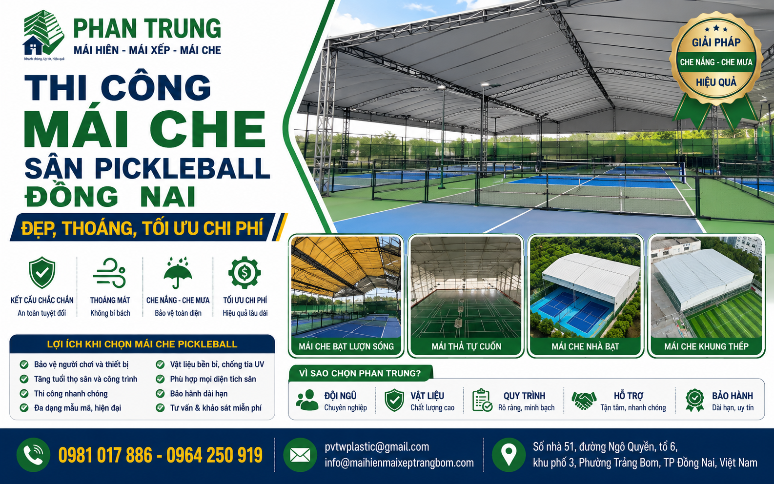 Công trình mái che sân pickleball do Phan Trung thi công