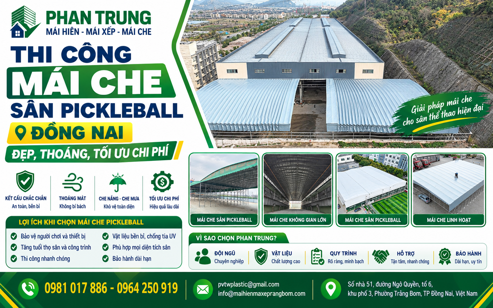 Công trình mái che sân pickleball do Phan Trung thi công